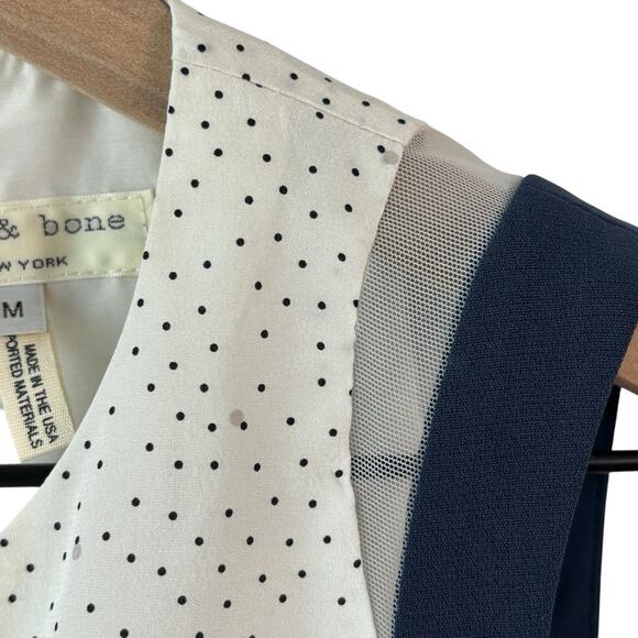 Rag and Bone Womens Top Medium White Blue Lana Sleeveless Blouse Polka Dot Sheer - Picture 5 of 8